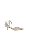 Jimmy Choo Metallic Crinkled Leather Pointed Toe Pumps With Crystal Ankle Strap In Gold