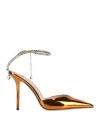 Jimmy Choo Saeda Crystal-embellished Metallic Leather Pumps In Orange