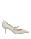 Jimmy Choo Bing White Pumps With Crystal Embellishments And High Cone Heel In Patent Leather Blend Woman In White