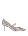Jimmy Choo 'bing' Metallic Rhinestoned Pumps With Crystal Embellished Band In Silver