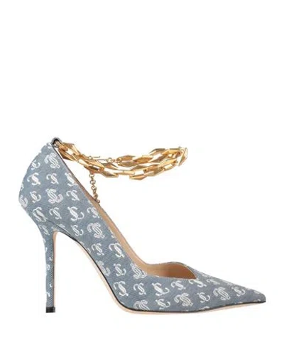 Jimmy Choo Woman Pumps Slate Blue Size 7.5 Textile Fibers