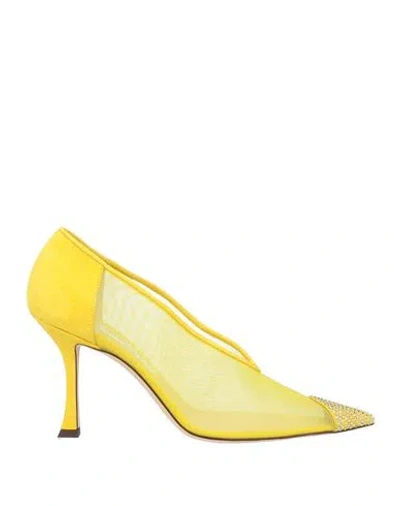Jimmy Choo Woman Pumps Yellow Size 9 Leather, Textile Fibers
