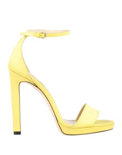 Jimmy Choo Woman Sandals Lime Green Size 7 Textile Fibers, Leather