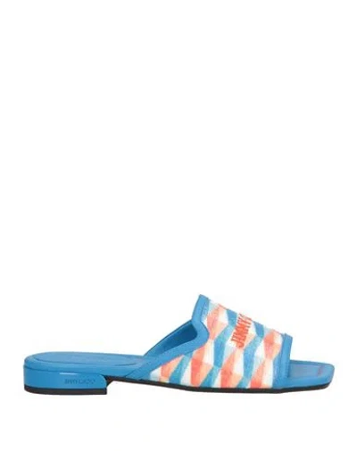 JIMMY CHOO JIMMY CHOO WOMAN SANDALS AZURE SIZE 8 LEATHER, TEXTILE FIBERS