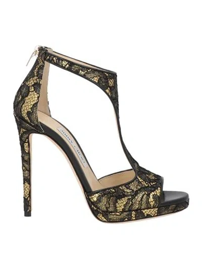 Jimmy Choo Woman Sandals Black Size 4 Textile Fibers, Leather In Multi