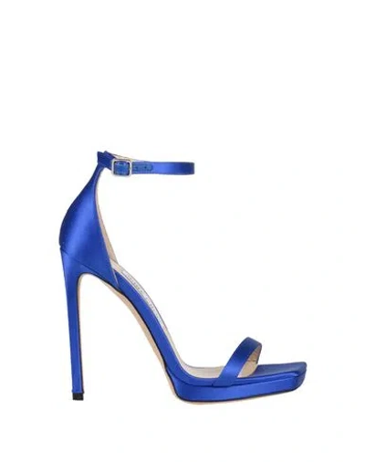 Jimmy Choo Woman Sandals Bright Blue Size 7.5 Leather, Textile Fibers