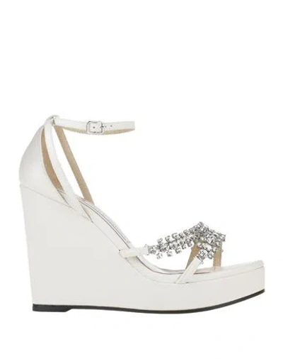 Jimmy Choo Woman Sandals Off White Size 10 Leather In Ecru