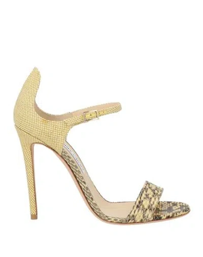 Jimmy Choo Woman Sandals Pastel Yellow Size 8.5 Soft Leather, Raffia