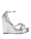 Jimmy Choo Bing Embellished Metallic Leather Ankle-strap Wedge Sandals In Silver