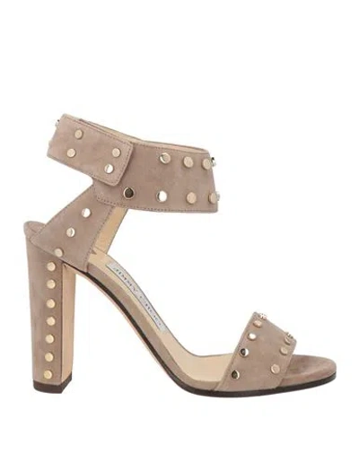 Jimmy Choo Woman Sandals Taupe Size 6 Leather In Gray