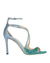 Jimmy Choo Azia 95 Sandal In Blue Peacock With Crystals In Blue