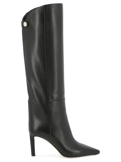 Jimmy Choo 85mm Alizze Knee-high Pointed-toe Boots In Black