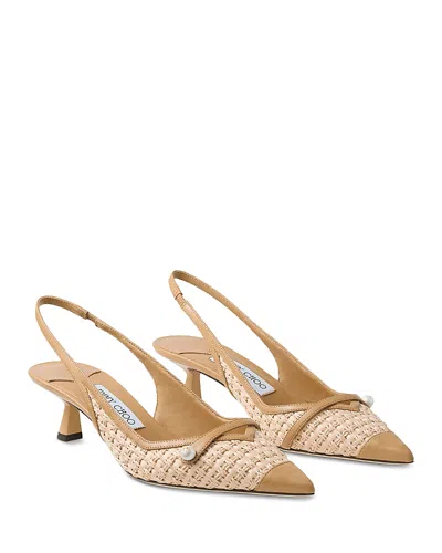 JIMMY CHOO WOMEN'S AMITA 45 RAFFIA SLINGBACK PUMPS
