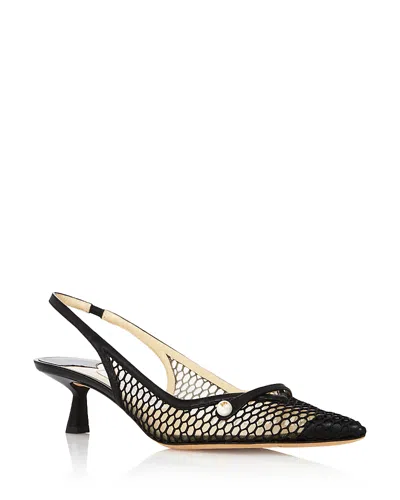Jimmy Choo Black Mesh And Leather Fetto Slingback Pumps