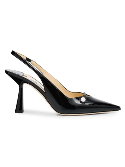 Jimmy Choo Amita 85 Patent Nappa Leather Slingback Pumps In Black