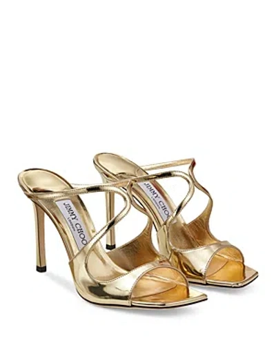 Jimmy Choo Women's Anise 95 Strappy High Heel Slide Sandals In Gold Metallic Leather