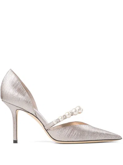 Jimmy Choo Women Aurelie Glittered Leather Pumps In Powder