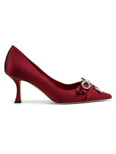 Jimmy Choo Aura 70 Crystal Bow-embellished Satin Pumps In Red