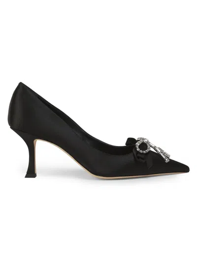 Jimmy Choo Women's Auria 70mm Crystal-embellished Satin Pumps In Black