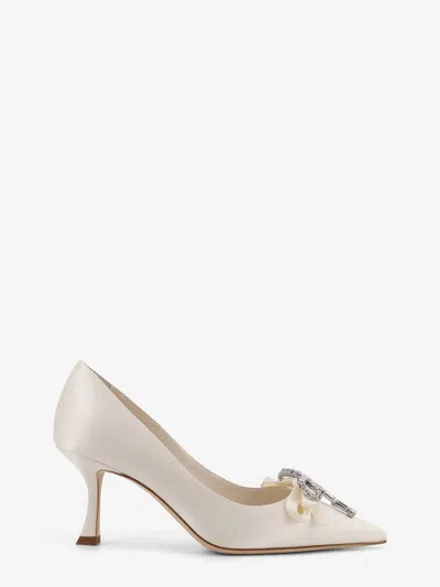 Jimmy Choo Women Auria Satin Pumps With Crystal Bow Detail In White