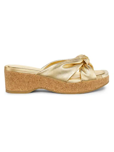 Jimmy Choo Women's Avenue 110 50mm Metallic Leather Wedge Sandals In Gold