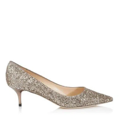 Pre-owned Jimmy Choo Women's Aza Antique Gold Shadow Coarse Glitter Fabric Pump Size 38