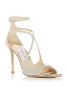 Jimmy Choo 95mm Azia Glittered Buckled Sandals In Metallic