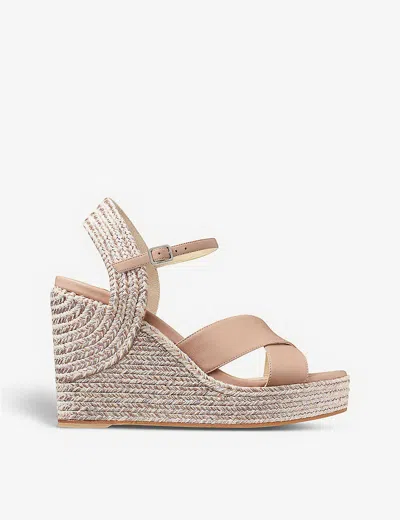 Jimmy Choo Dellena 100 Leather Wedge Sandals In Ballet Pink