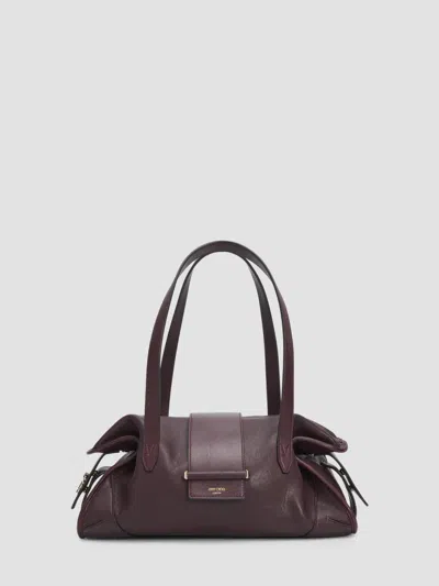 Jimmy Choo Women's Bar Biker Leather Shoulder Bag In Deep Merlot Shiny Gold