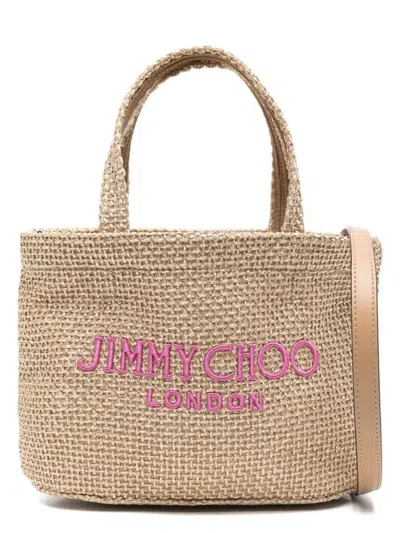 Jimmy Choo Mini Metallic Raffia Beach Tote Bag In Gold