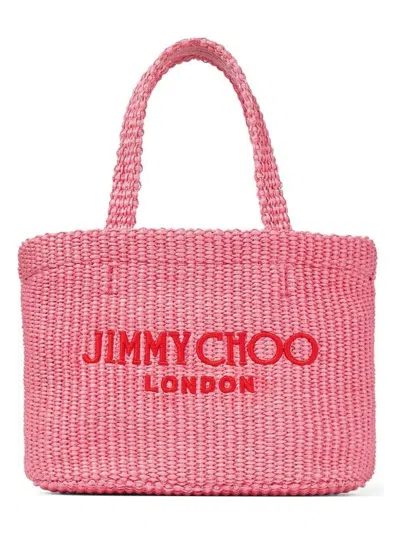 Jimmy Choo Beach Mini Raffia Tote Bag In Candypink