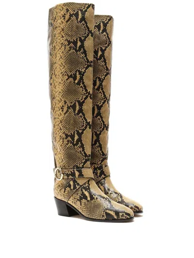 Jimmy Choo Women's Beca 45mm Snake Print Boots In Yellow