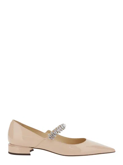 Jimmy Choo Women Beige Sabot With Rhinestone And Low Heel In Patent Leather Woman