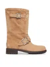 Jimmy Choo Biker Buckled Suede Ankle Boots In Brown