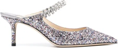 JIMMY CHOO WOMEN'S BING 65 CRYSTAL STRAP GLITTER HEEL MULES