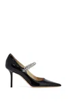 Jimmy Choo Bing 85 Crystal-embellished Pumps In Patent Leather In Black