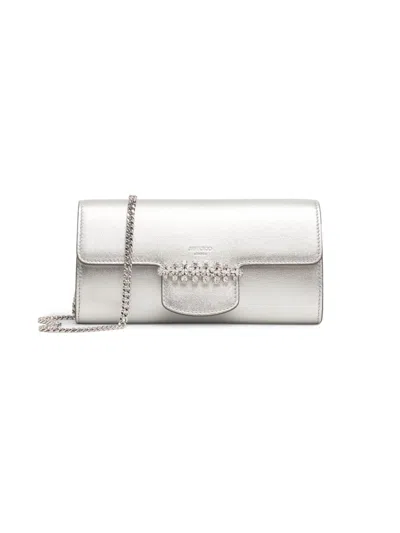 Jimmy Choo Women's Bing Metallic Leather Chain Wallet In Silver