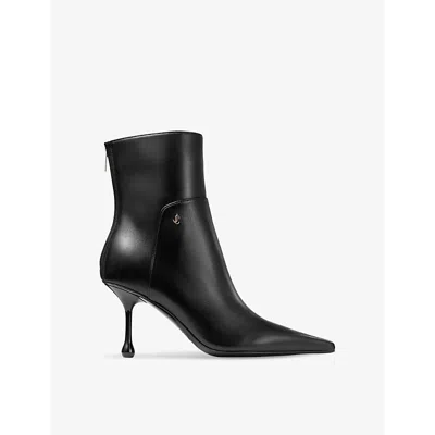 Jimmy Choo Womens Black Cycas 80 Logo-embellished Leather Heeled Ankle Boots