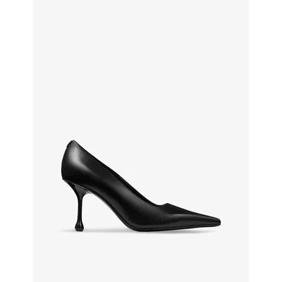 JIMMY CHOO WOMENS BLACK IXIA 80 LOGO-EMBELLISHED LEATHER HEELED COURTS EUR 40 / 7 UK