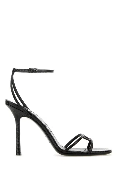 JIMMY CHOO JIMMY CHOO WOMEN BLACK LEATHER LEO 100 SANDALS