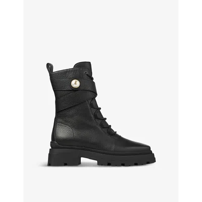 Jimmy Choo Womens Black Noemi 45 Logo-embellished Grained-leather Heeled Ankle Boots