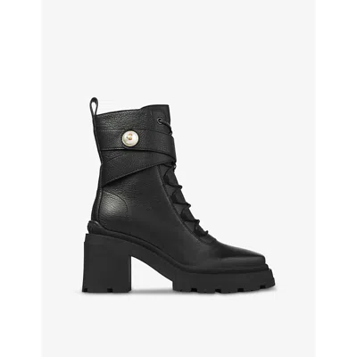 JIMMY CHOO WOMENS JIMMY CHOO NOEMI 80 LOGO-EMBELLISHED GRAINED-LEATHER HEELED ANKLE BOOTS