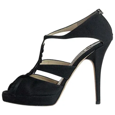 Pre-owned Jimmy Choo Women's Black Satin Sandal, Size 37, 12cm Heel