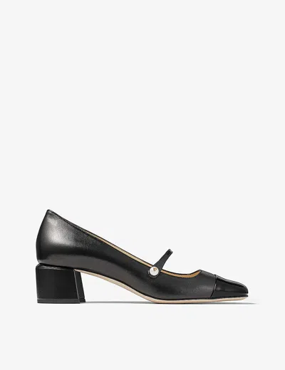 Jimmy Choo Elisa Block-heel Leather Heeled Courts In Black