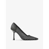 Jimmy Choo Womens  Ixia 95 Crystal-embellished Heeled Mesh And Satin Courts In Black/crystal