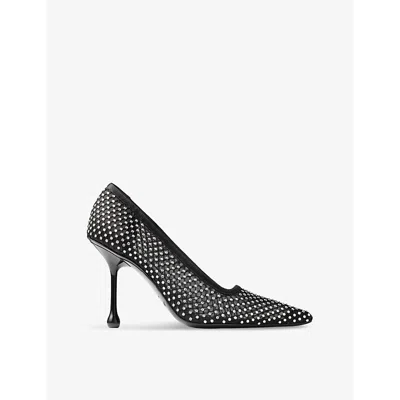 Jimmy Choo Womens  Ixia 95 Crystal-embellished Heeled Mesh And Satin Courts In Black/crystal