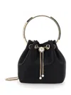 Jimmy Choo Women 'bon Bon' Black Handbag With Metal Bracelet Handle And Chain-link Shoulder Strap In In Multi