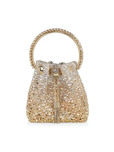 Jimmy Choo Bon Bon Crystal-embellished Bucket Bag In Gold