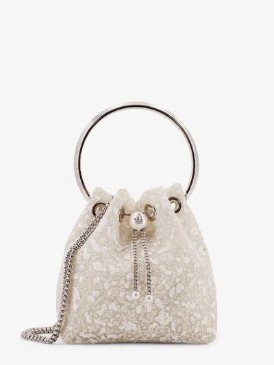 Jimmy Choo Women Bon Bon Mesh Bucket Bag With Micro Sequins In White