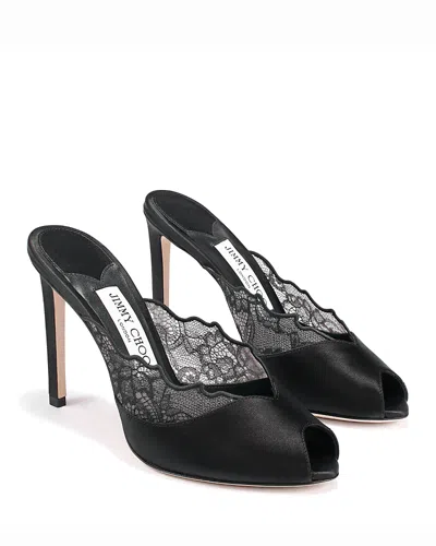 Jimmy Choo Women's Brigitte 100 Lace & Satin Mules In Black